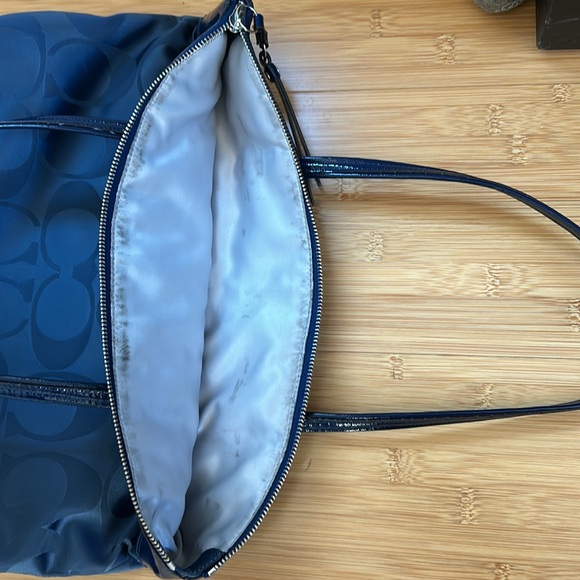 Coach Navy Blue Laura Signature Nylon/Patent Leather Tote - Picture 7 of 10